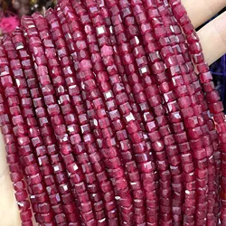 5-6MM Cube Natural Chalcedony Ruby Red Stone Loose Square Spacer Beads For Jewelry Making Charms Diy Bracelet Accessories