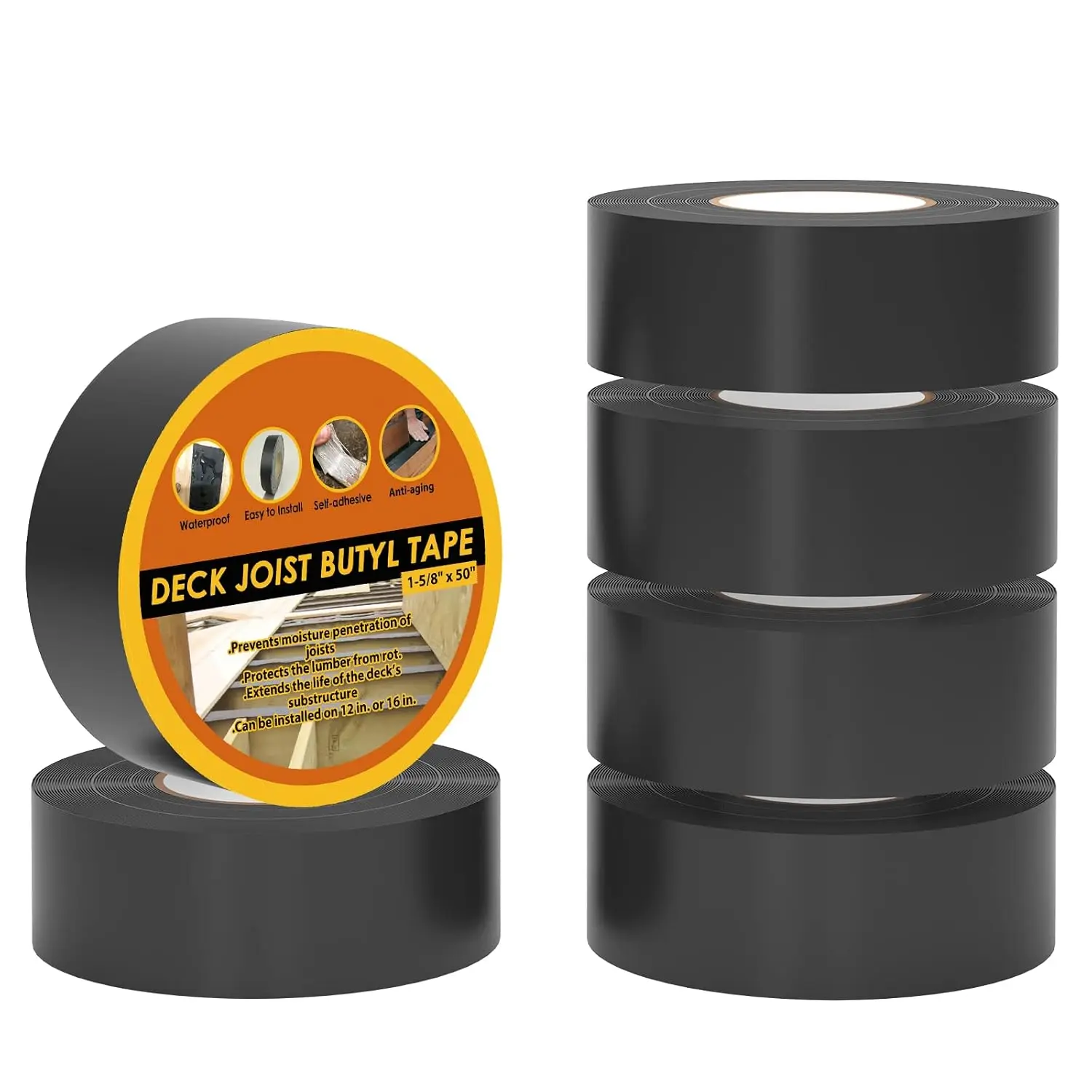 

Deck Joist Tape 1-5/8' x 50' Butyl Joist Tape for decking, 6 Pack Flashing Joist Deck Tape for Top of
