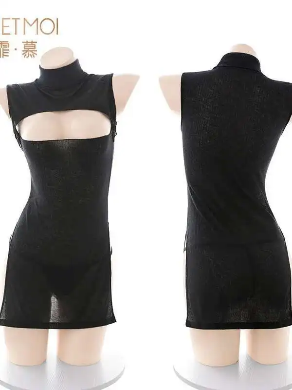 Open Borst Hoge Kraag Overjurk Slapen Tank Mini Jurk Mesh Kant Sheer Sexy Pure Desire Jurk Elegante Hot Sexy Vrouwen XOA8