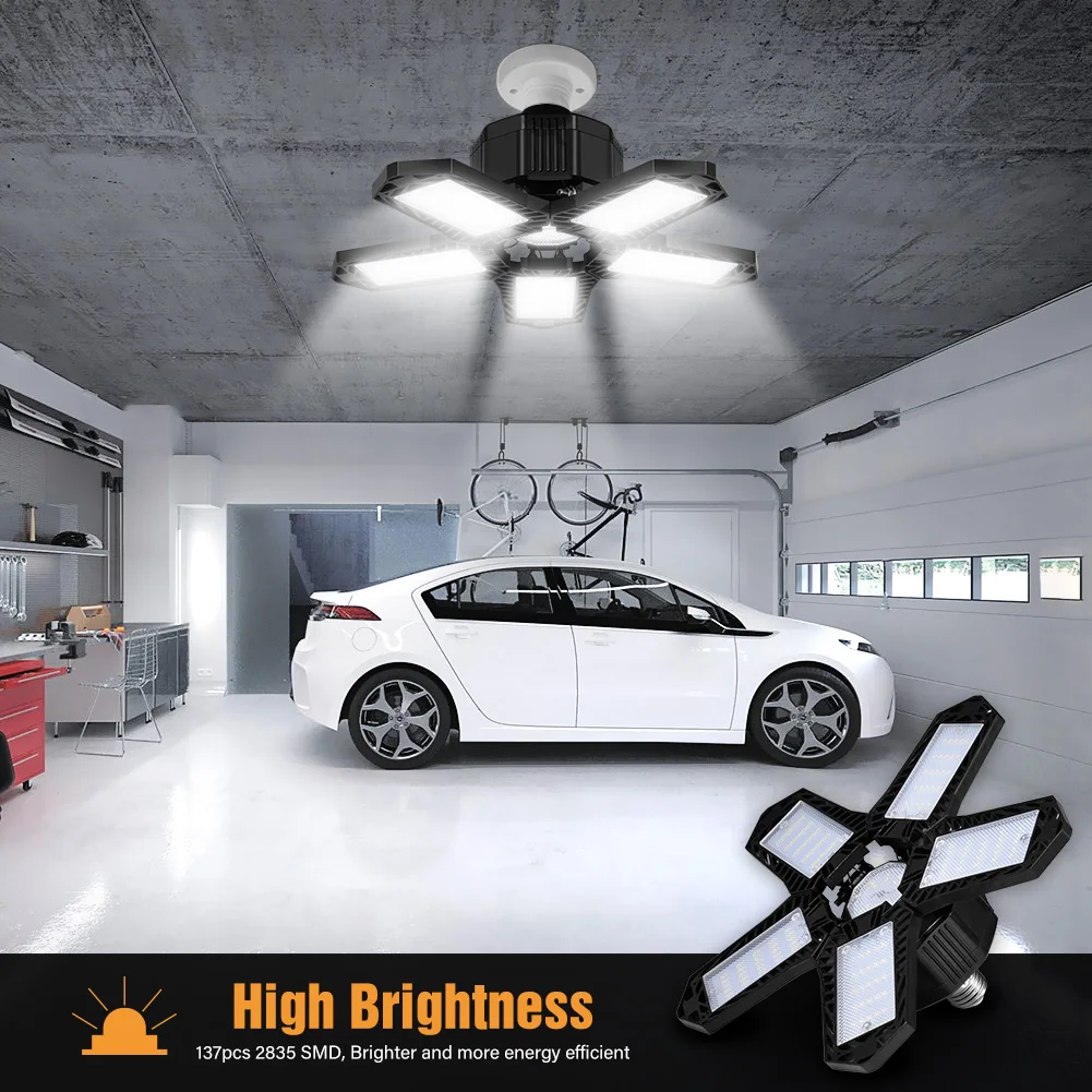 LED Garage Light, 150W Ultra Bright LED Light with 5 Adjustable Panels,15000LM 6500K LED Garage Chandelier for Garage, Workshop