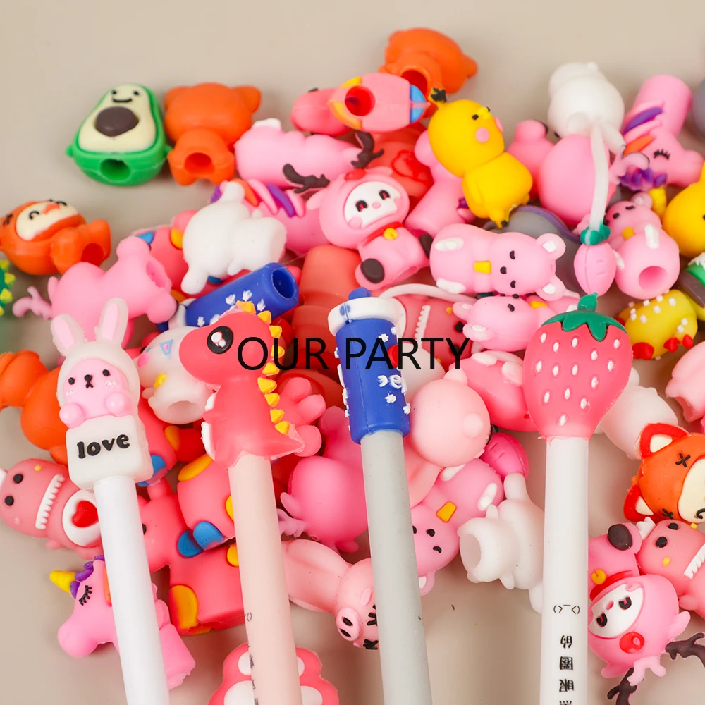 15Pcs 만화 PVC 인형 연필 모자 펜 커버 어린이를위한 생일 파티 베이비 샤워 게스트 선물 Pinata 필러 유치원 보상