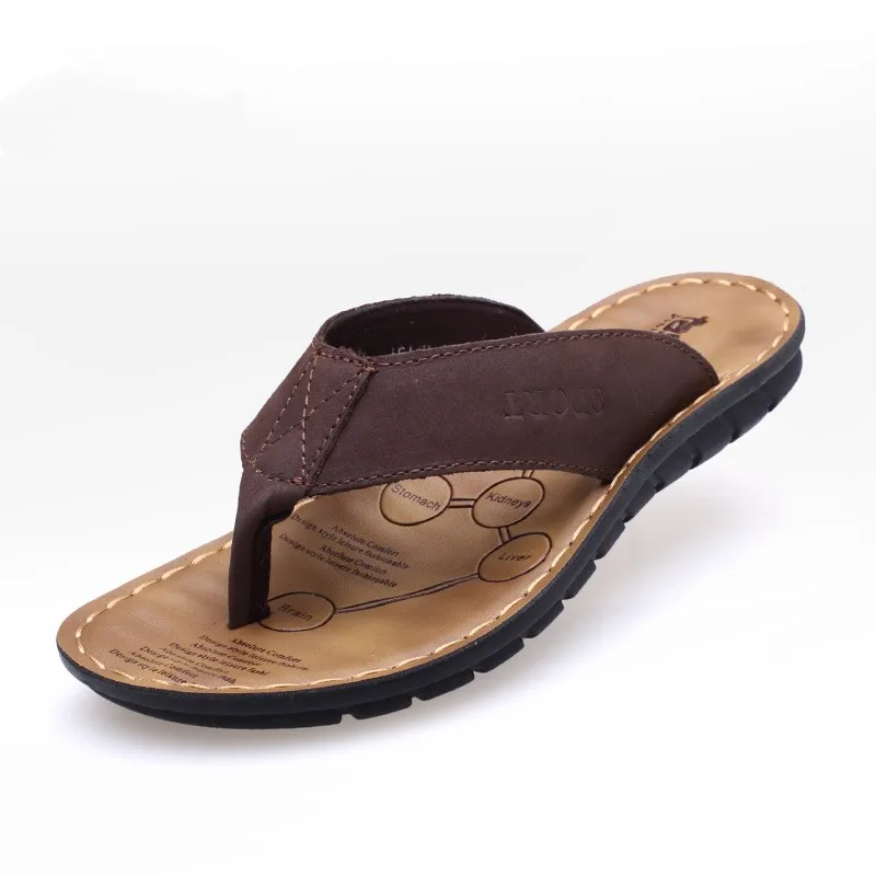 

DIMANYU Men's Genuine Leather Flip Flops 2026 New Summer Toe Spacer Men's Slippers Outdoor Beach Slipper Men
