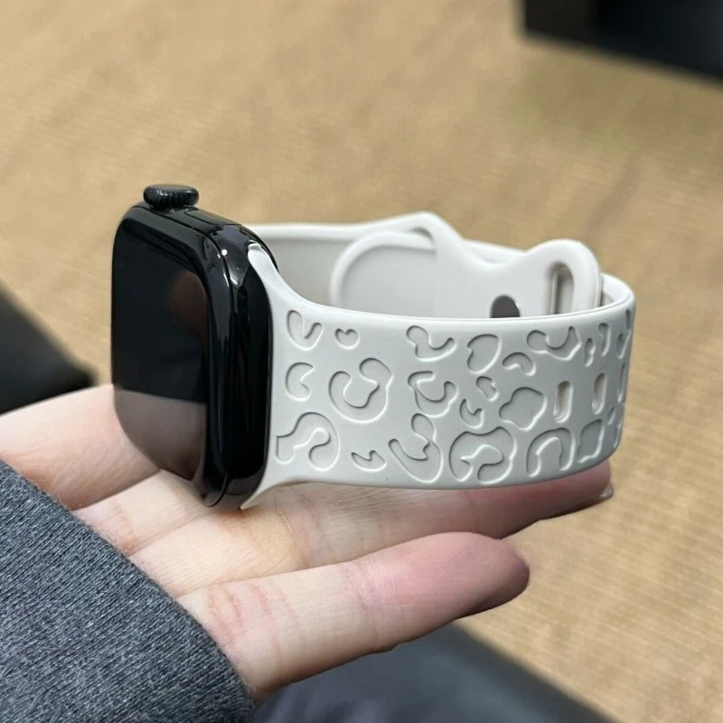Leopard Pattern Engraved Silicone Replacement Band For Apple Watch Series 11 10 9 8 7 6 5 SE Ultra Fits 49-38mm Sweatproof Sport