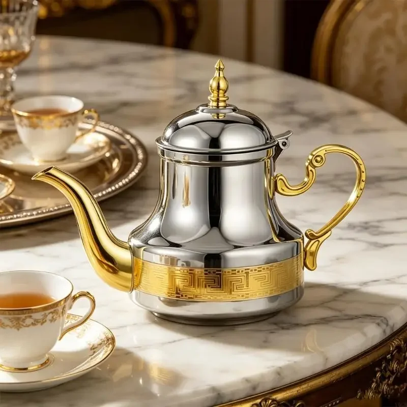 Elegant 1.2L Moroccan Styles Stainless Steel Tea Pot With Intricate Carvings For Home Decoration Y5GB