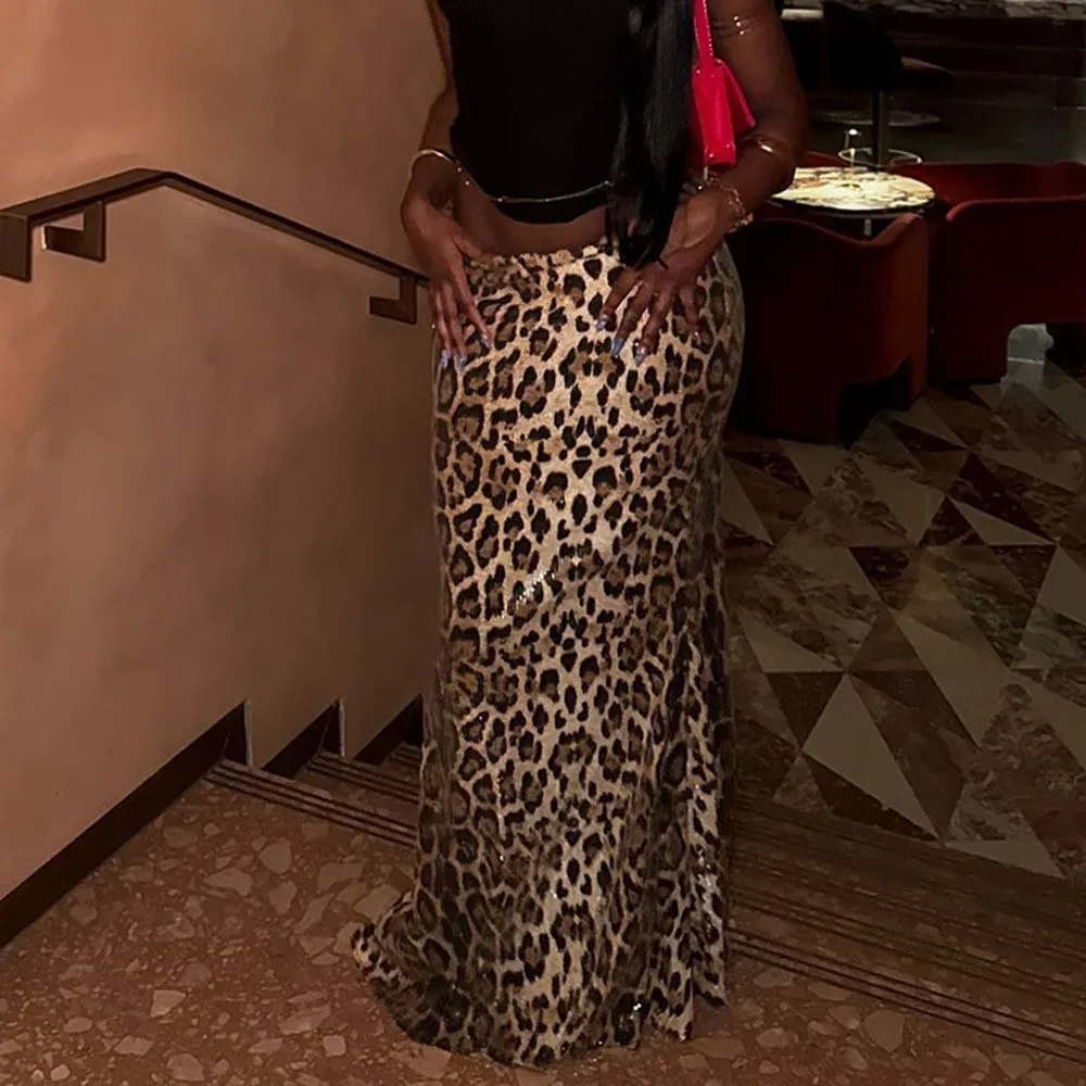 Sequins Sequined Skirt Mermaid Streetwear with High Stretch Double Layer Lining Maxi Length Elegant Winter Long Skirt for Women