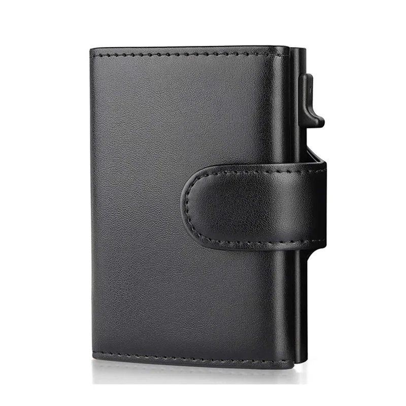 

Aluminum Credit Card Holder Wallet RFID Blocking Trifold Smart Men Wallets PU Leather Slim with Coin Pocket