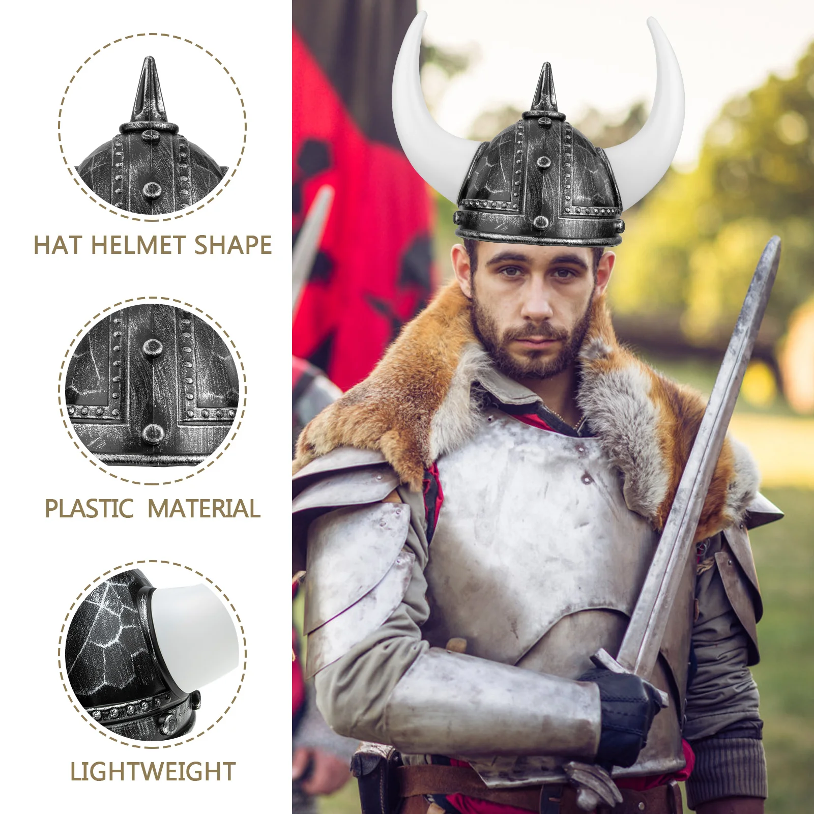 Masquerade Ox Horn Decorative Ancient Roman Warrior Hat Viking Ox Horn Holiday Party Ornament for Men