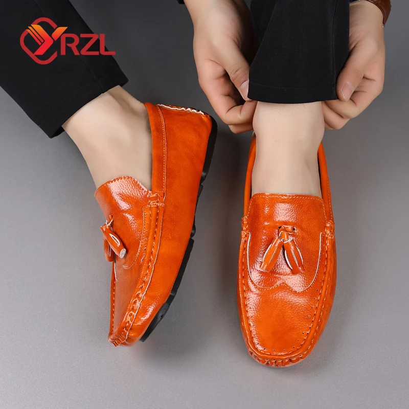 YRZL-Mocassins en cuir pour hommes, Chaussures décontractées, Confortables, Conduite, Haute qualité, Respirant, Pompon, Mode, Nouveau, 2024