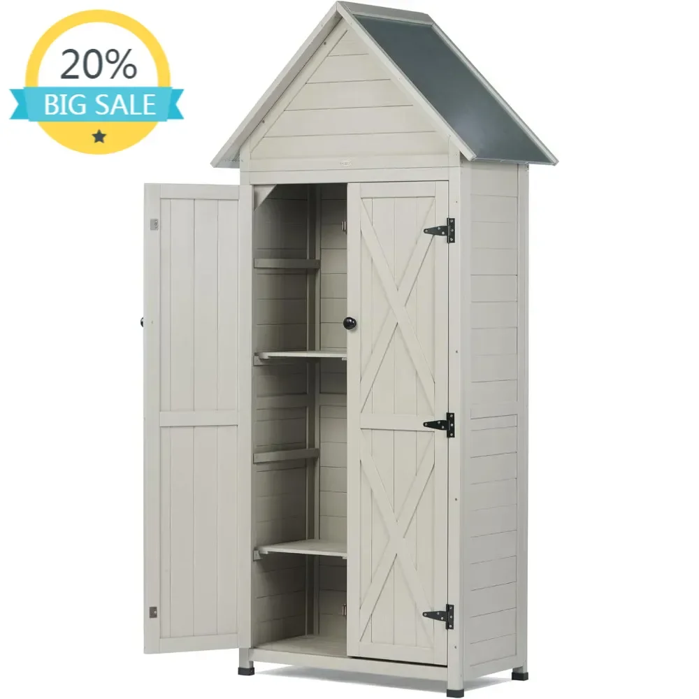 

BestsellerOutdoor Storage Shed with Floor & Adjustable Shelves, Wooden Garden Tool Cabinet Weatherproof, 71" Vertical Patio Orga