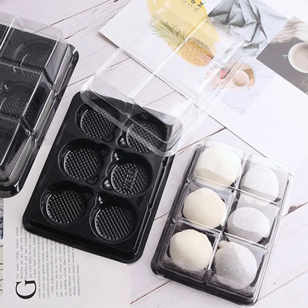 Paquete de 50 Cajas para Mochi, 6 Cavidades, Tapa Transparente, Contenedor de Plástico para Cupcakes, Pasteles, Postres, Almacenamiento de Mochi