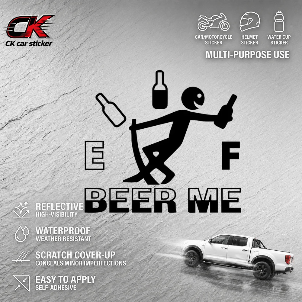 Funny "F Beer Me" Stick Figure Reflective Decal for Car Motorcycle Helmet Decoration