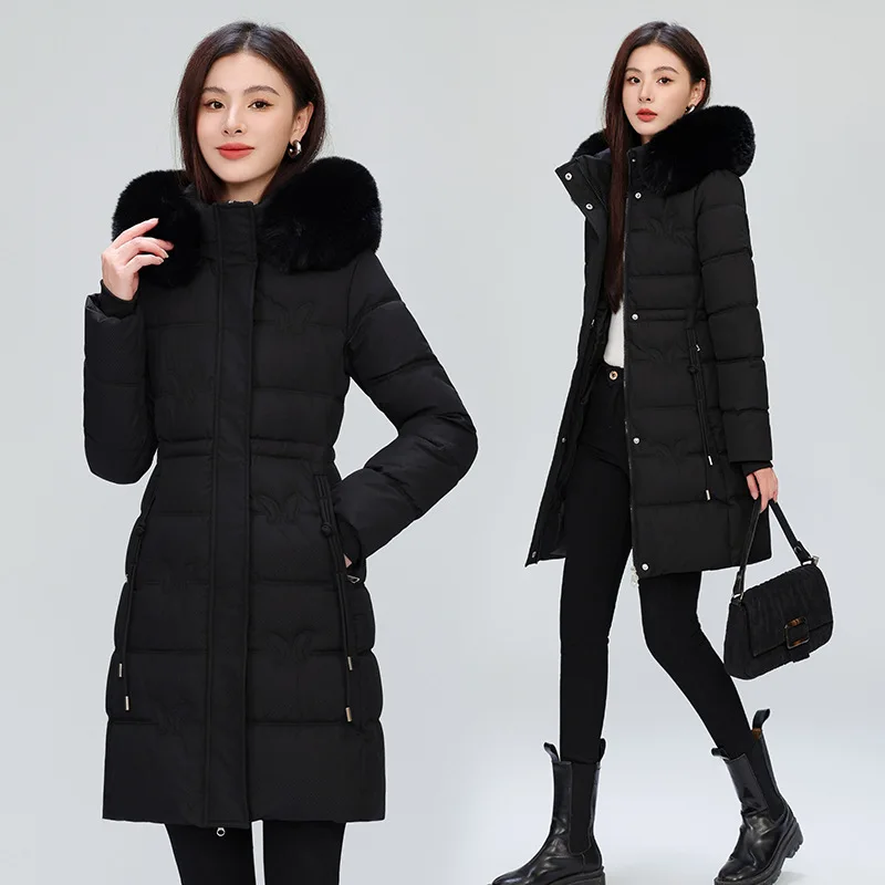 Women's Long Down Cotton Coat Skinny Detachable  Petite Cotton Coat Cotton Jacket  Warm Fashion Embroidery Vintage Comfortable