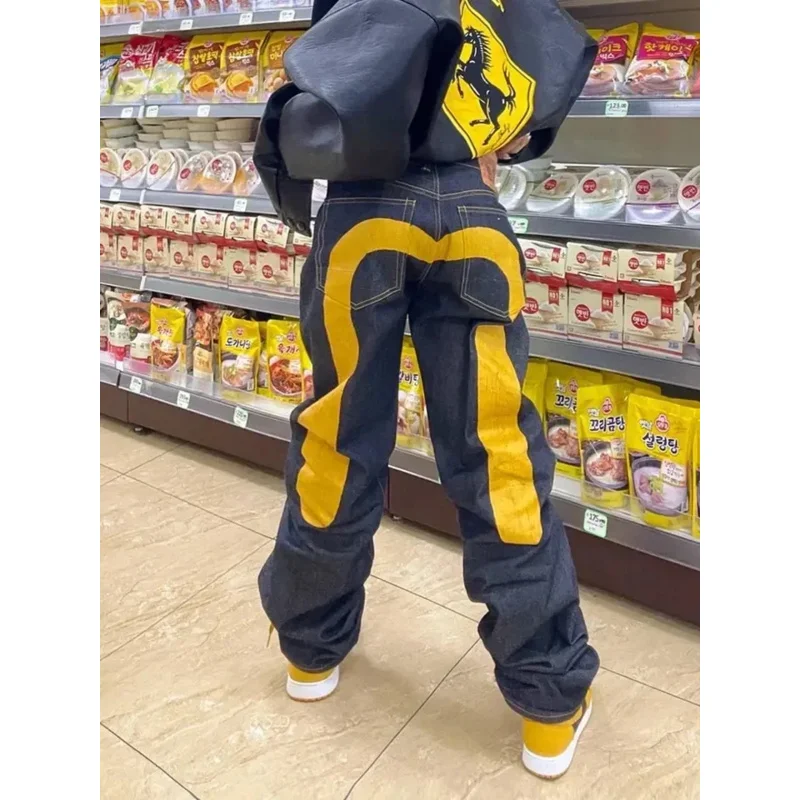 Джинсы Y2K мужские в стиле ретро, лидер продаж, джинсы с персонализированным принтом, свободные прямые джинсы в готическом стиле, в стиле панк, хип-хоп, уличная одежда, 2024