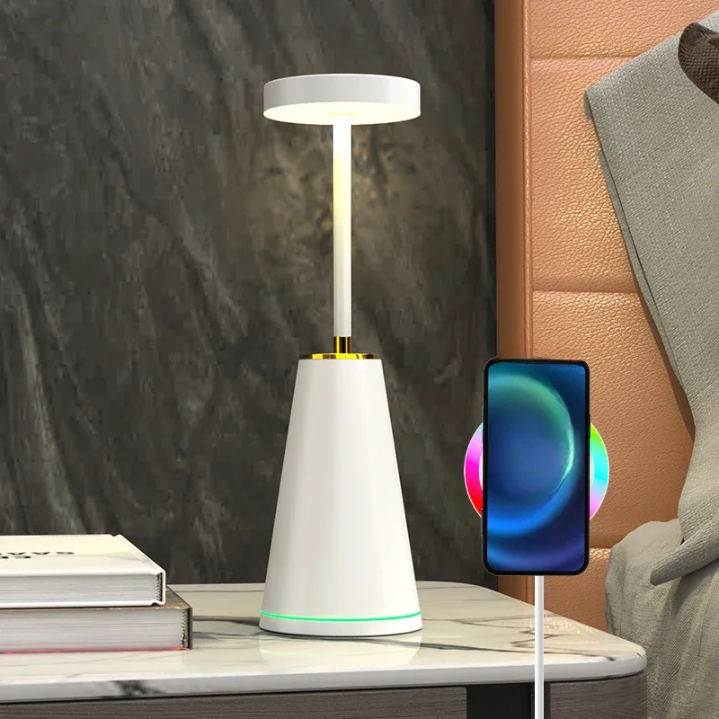 

Bedroom Bedside Wireless charging Cordless Small Table Lamp Portable Rechargeable LED desk Decorative ambiance atmosphere Light