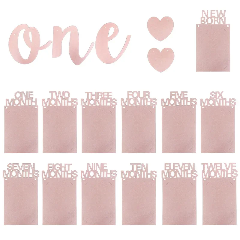 Newborn 13 Photo Frames Banner Glitter Paper Rose Gold ONE Love Photo Frame Banner One 1st Happy Baby Girl Birthday party Decor
