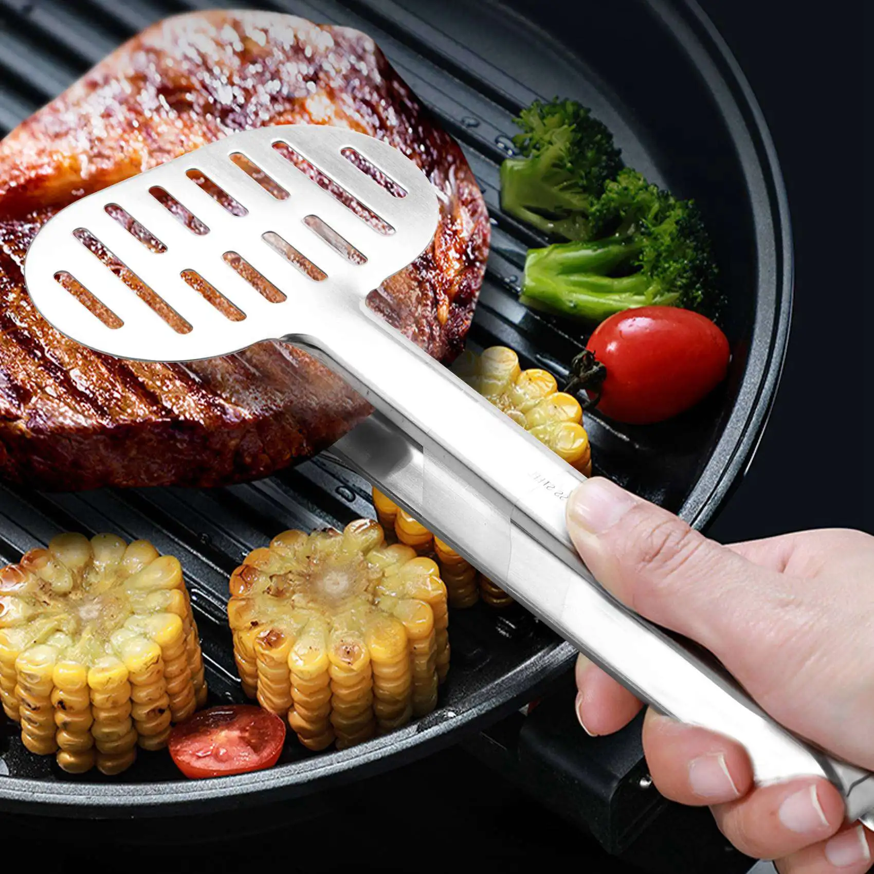 

AB46-2X Stainless Steel Turner Tongs Kitchen Double Spatula Bread And Burger Tongs
