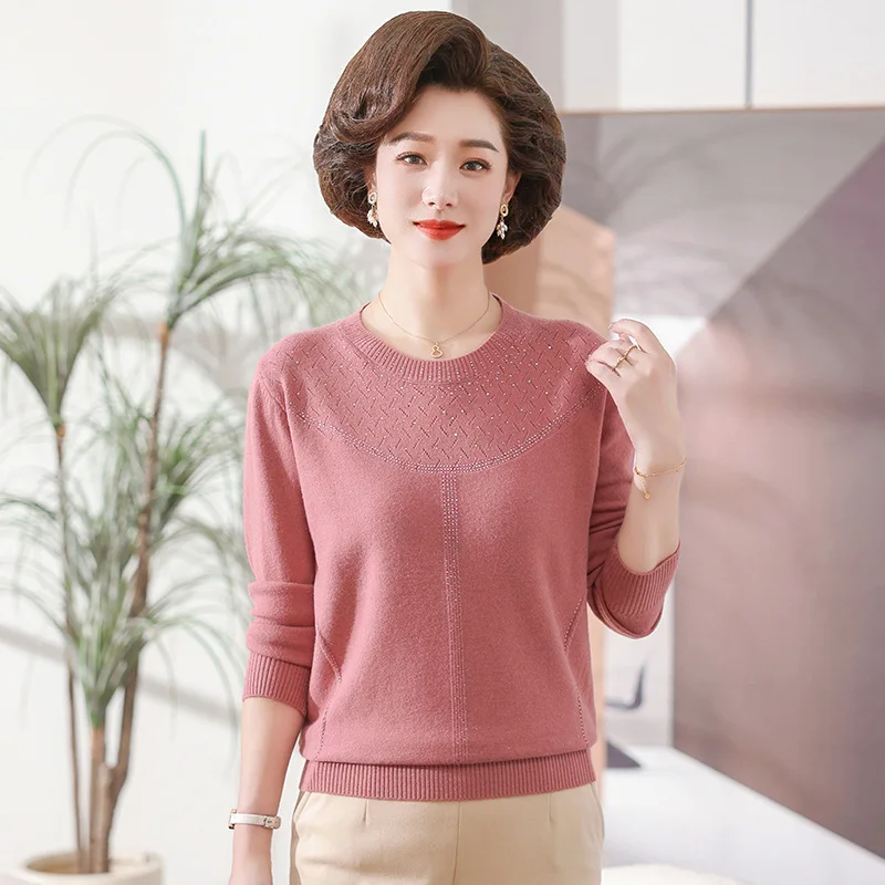 Retro Basic Sweaters For Women O Neck Knitted Grandma Pullovers Autumn Winter Warm Tops Middle Aged Mother Knitwear Jumper