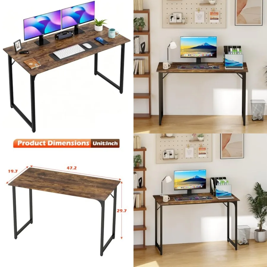 

Computer Desk Office Desk with Metal Frame, Adjustable Feet Water-Resistant, Scratchproof Surface Sturdy Writg Table for Home O