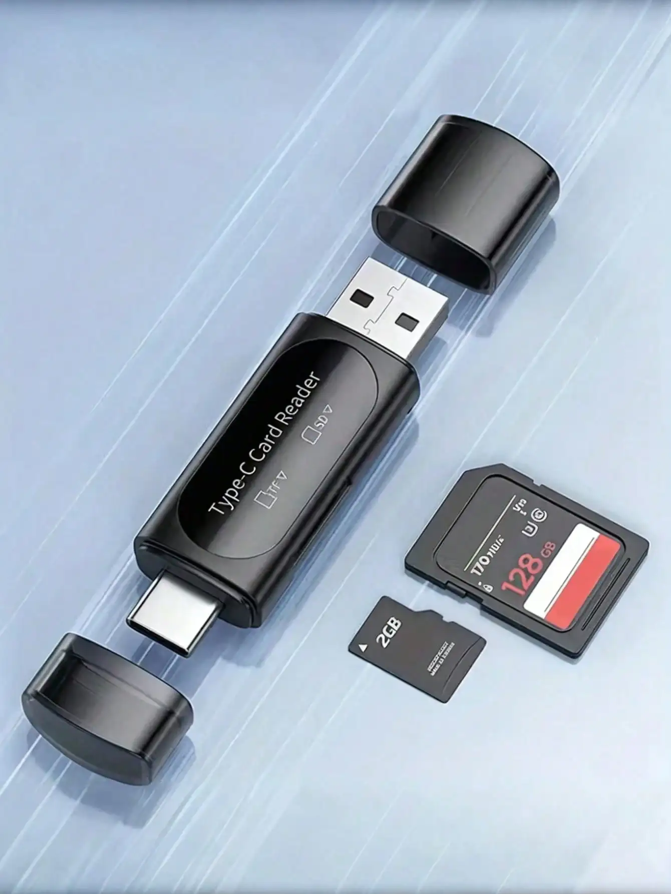 4-in-1 USB Mini SD Card Reader with Dual Card Slots - Type C/USB A Adapter for PC, Galaxy, Tablet & More - No Battery Needed, Me