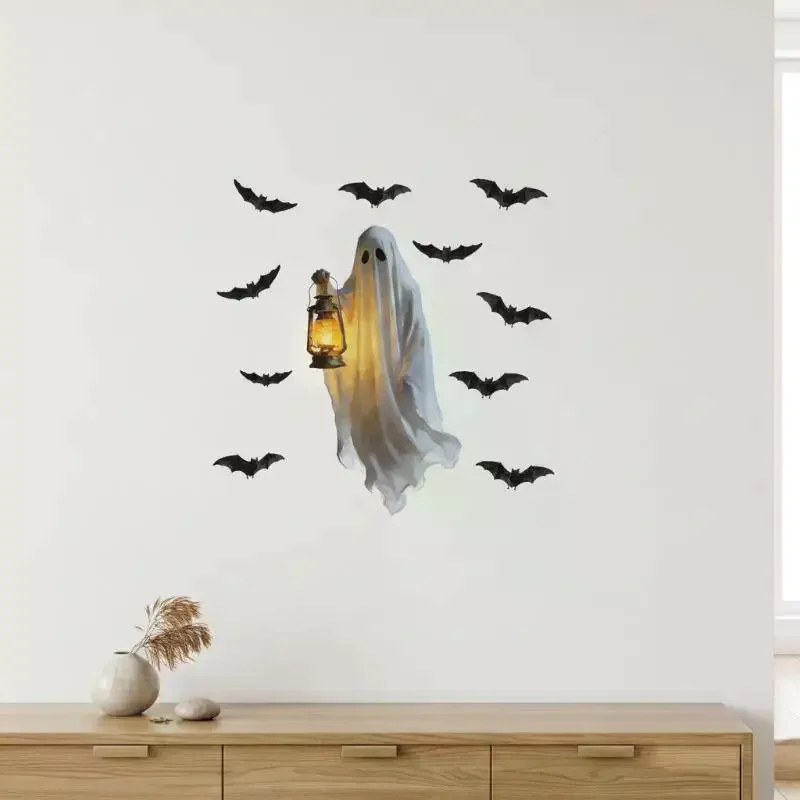 Extra Large Waterproof Halloween Ghost Window Clings Reusable Self Adhesive Stickers for Office Home Holiday Decor