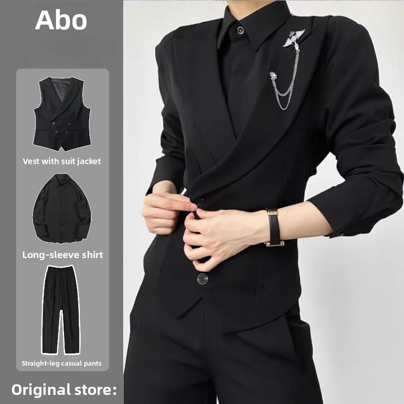 White Casual Men's Suit Jacket British Style Gunlocke Standard Fit Three Buttoned No Brand Spring Autumn Fashion