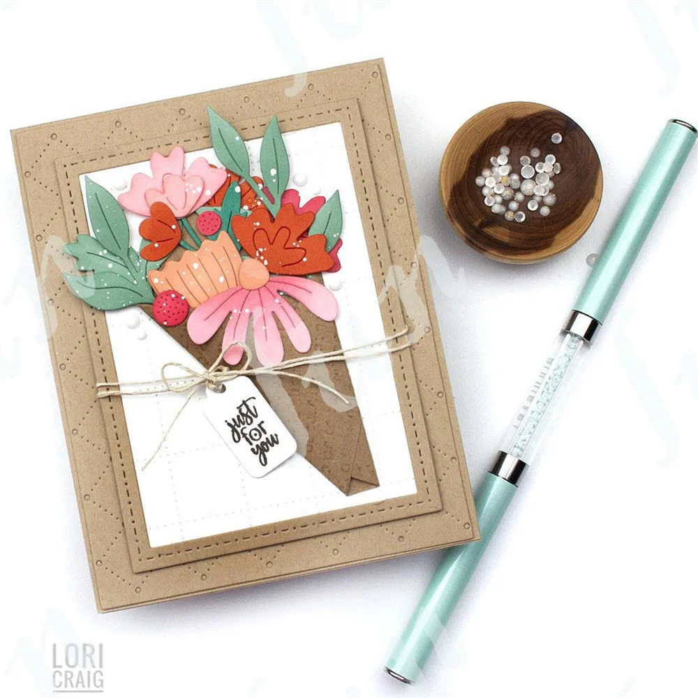 Bouquet Wrap Cut Flowers Cutting Dies Heartfelt Blooms Clear Stamps Stencils Templates Farmhouse Wheelbarrow Die DIY Scrapbook