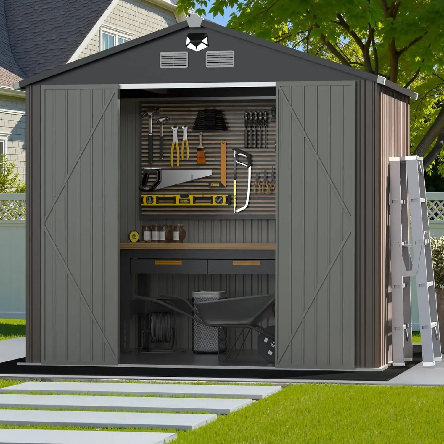 Metal Tool Sheds,Waterproof Outside Storage Shed with Lockable Doors & Air Vent,Storage Building for Backyard Garden