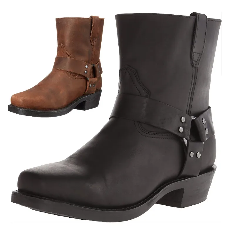 Bottes de Cowboy rétro en cuir Pu pour hommes, chaussures à enfiler, bottes de chevalier d'hiver, bottines grande taille 39-48