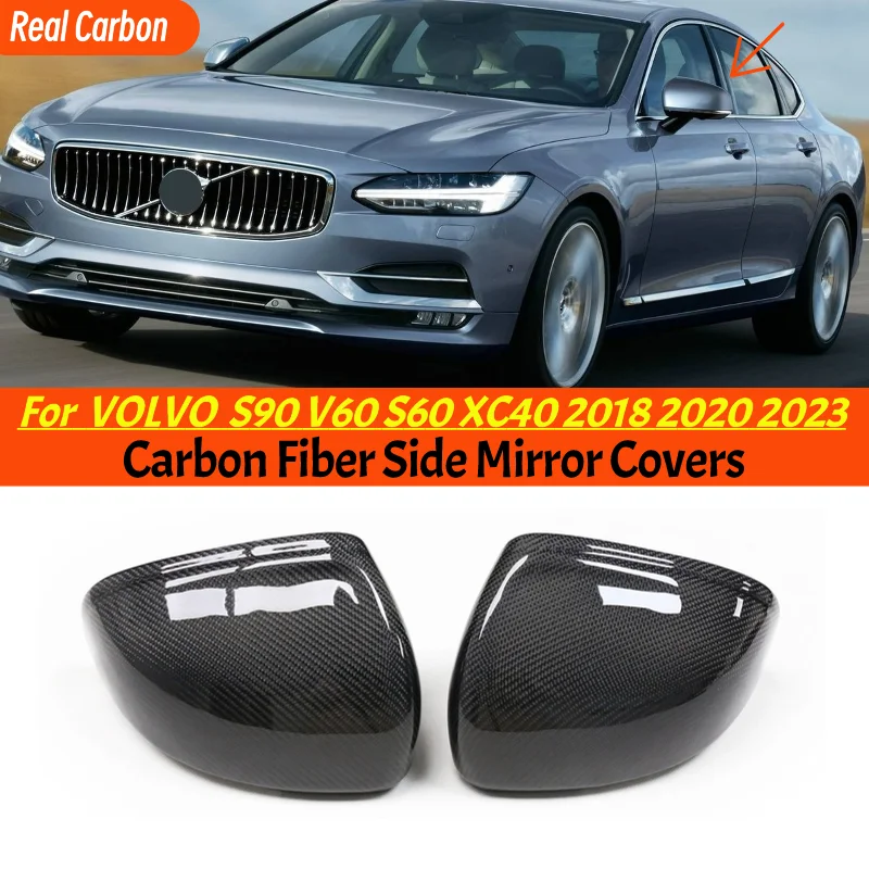 

Fit For Volvo V90 V60 S60 XC40 2018 2020 2023 Real Carbon Fiber Mirror Cover Replacement OEM Style RearView Mirror Caps