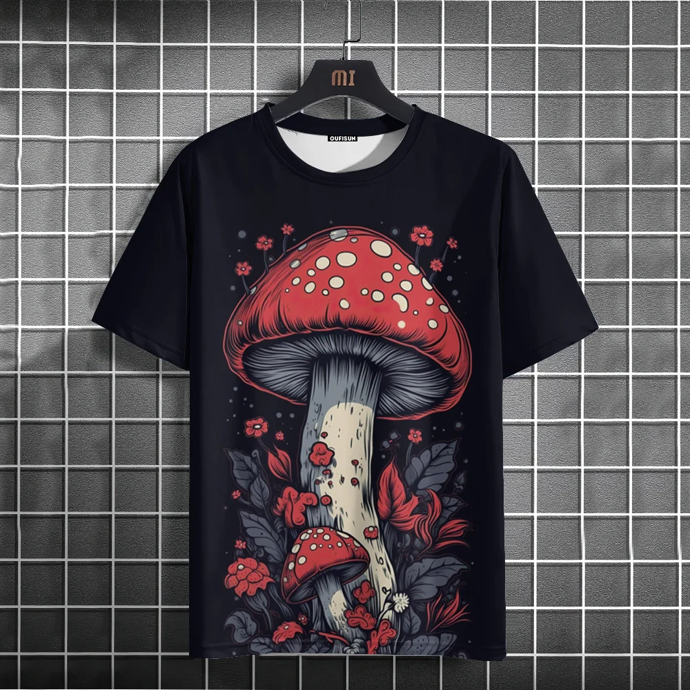 Cartoon Fashion Short Sleeve T-shirt For Men Fluorescence Mushroom Graphic Short Sleeve Breathable Men T -Shirt Boy Stylish