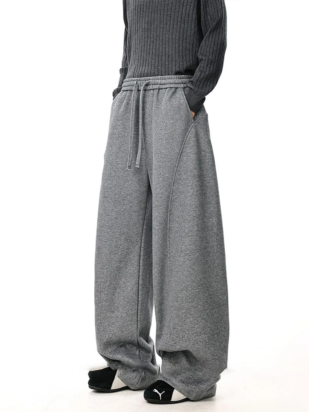 

Мужские прямые широкие брюки на осень-зиму, утепленные, свободные, модные, спортивные, повседневные, с зауженным низом