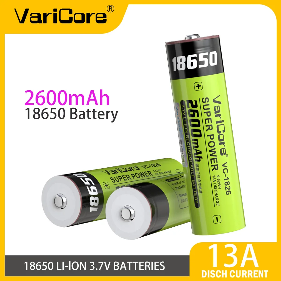 VariCore VC-1826 18650 Lithiumbatterie (Spitze)/wiederaufladbar/langlebig/Power-Batterie/3,7 V Spannung/große Kapazität 2600 mAh