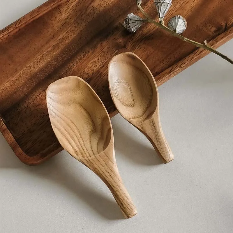 Log Coffee Bean Spoon Kitchen Accessories Wide Mouth Wooden Spoon Tea Ceremony Accessories Tea Shovel Retro Solid Wood Teaspoon