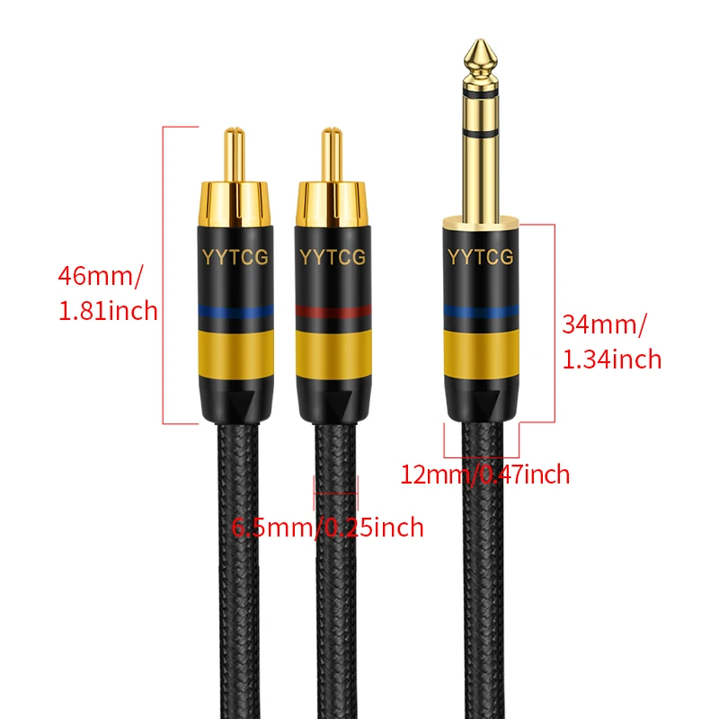 6.35  To 2RCA Cable, RCA Cable Gold Plated 6.35mm Male To 2 RCA Male Stereo Audio Adapter Y Splitter RCA Cable