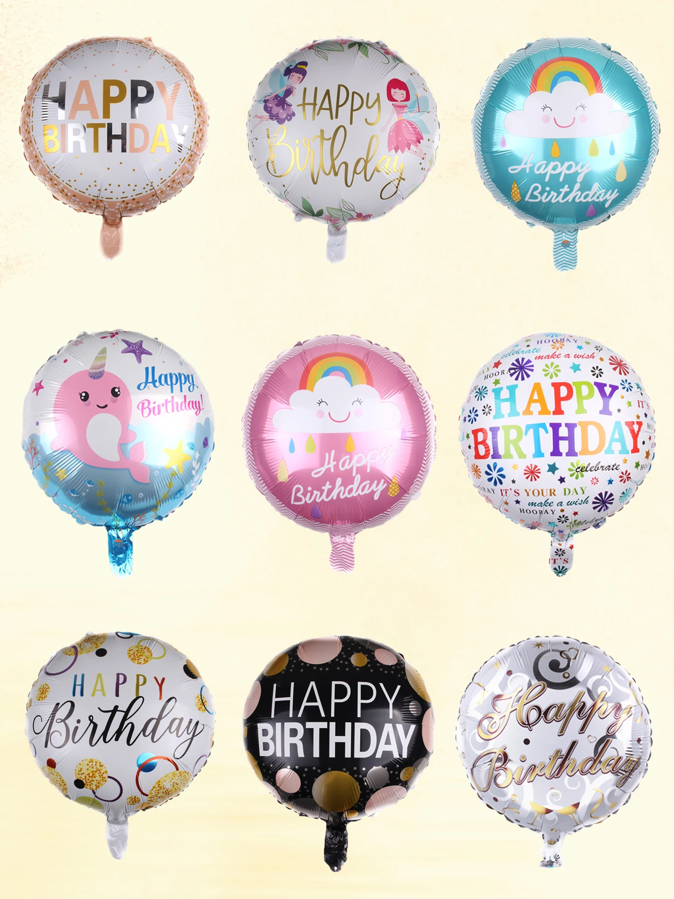 10 Stück 18 Zoll runde Happy Birthday Luftballons Set Geburtstag Party Dekorationen Geburtstagsthema Heliumballon Zufälliger Stil – Detail 3