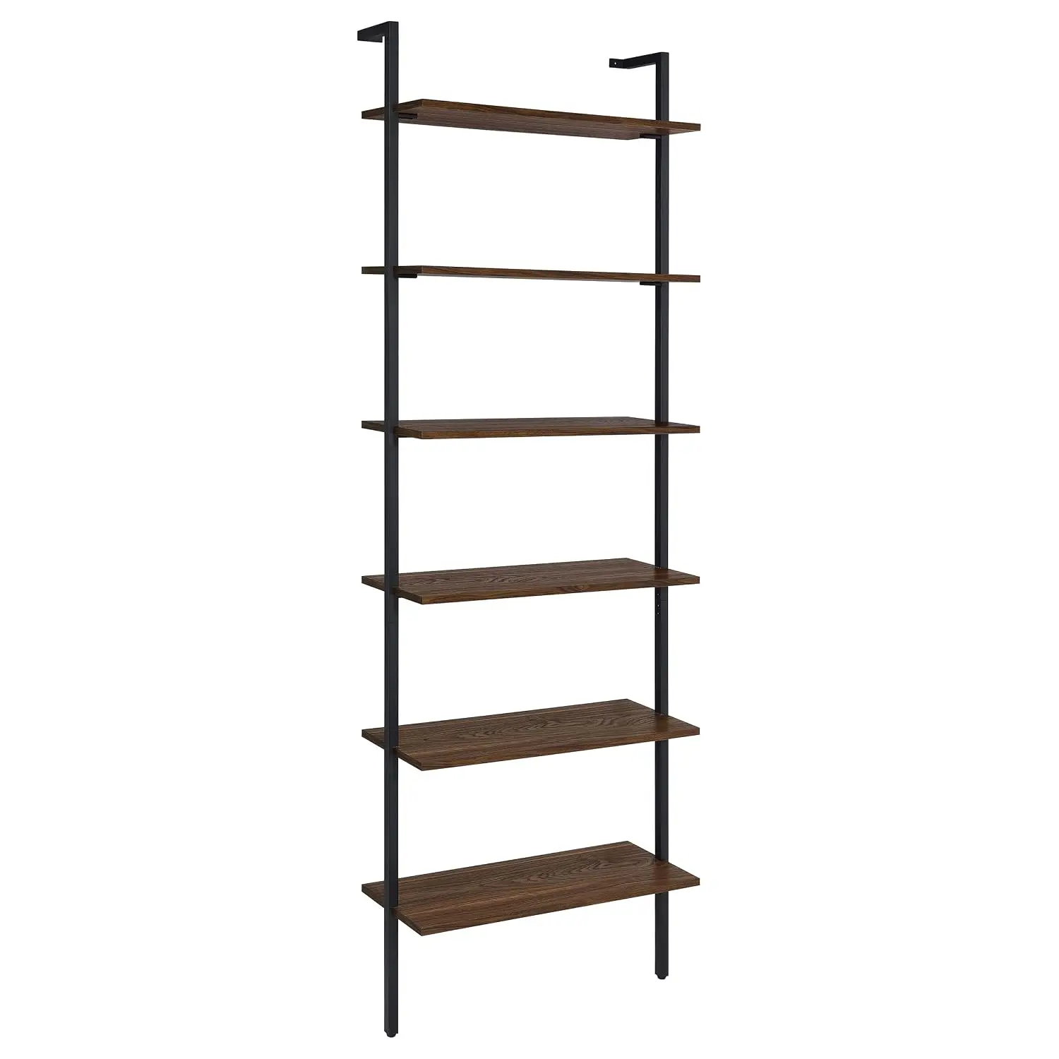 Walnut & Black 6-Shelf Wall Mounted Bookshelf Ladder Design Transitional Style Home Office Living Room 96-Inch, Customized