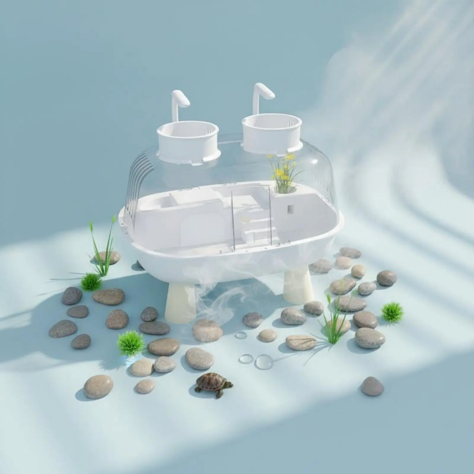 

Environmentally-Friendly Turtle Enclosure Easy to Clean Aqua-Terrestrial Turtle Habitat Climbing Ramp Built-in Filter