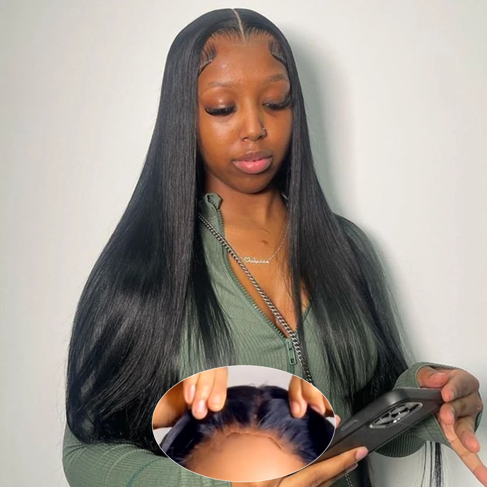 

Ready to Wear Bone Straight Wear and Go Pre Plucked Pre Cut Glueless Wigs Human Hair Lace Front Wigs Black 30 Inch Closure Wigs