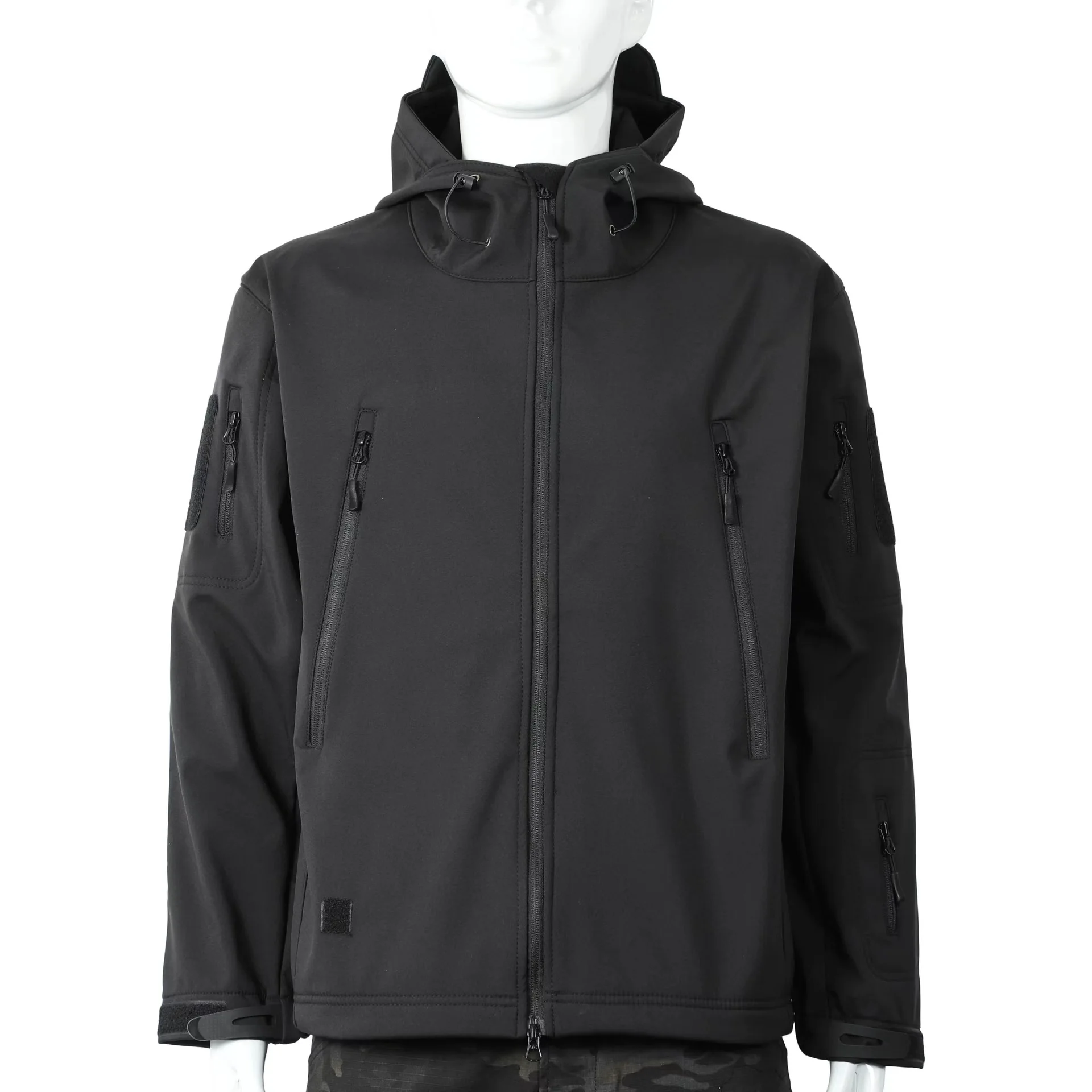 Mens Oversized Tactical Zipper Jacket for Winter Camo Waterproof Windbreaker High Quality Adjustable Sticker Hooded Pocket Coat