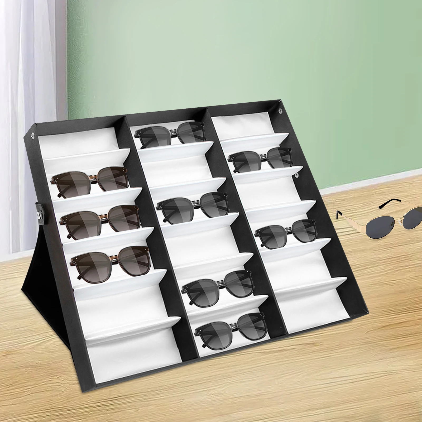 18 Slots Eyeglasses Storage Box, Tabletop Sunglasses Organizer Display Case, Glasses Holder, Glasses watches Collection Tray