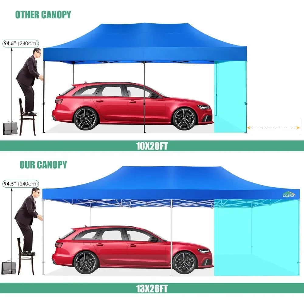 13x26 pop-up tent with side wall canopy, large activity tent windproof UPF 50+with roller bag, blue