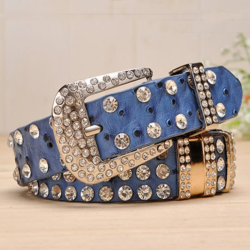 

2.6CM New Fashion Rhinestone belts for women Luxury Designer PU leather belt High Quality Cow second layer skin strap female