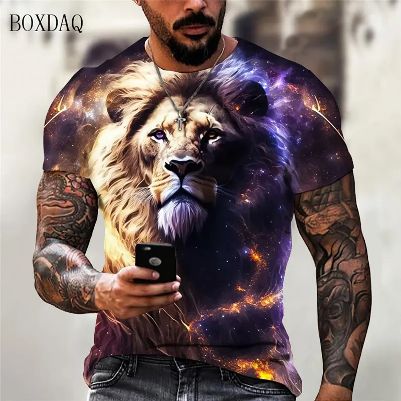 Street Trend Lion Pattern Men T-Shirts Short Sleeve O-Neck 3D Animal Print Male Outdoor T Shirt 6XL Plus Size Summer Casual Tops