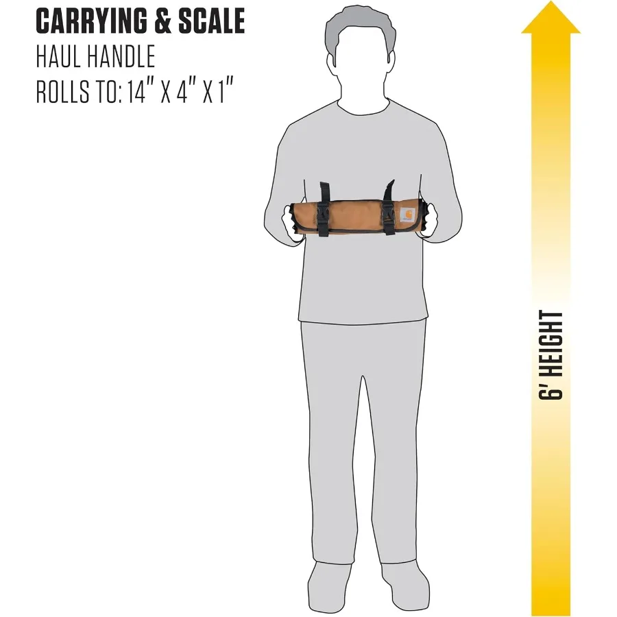 Carhartt 18ポケットユーティリティロール 耐久性のある防水ツール整理ロールバッグ 頑丈な作業現場の保管と効率化に
