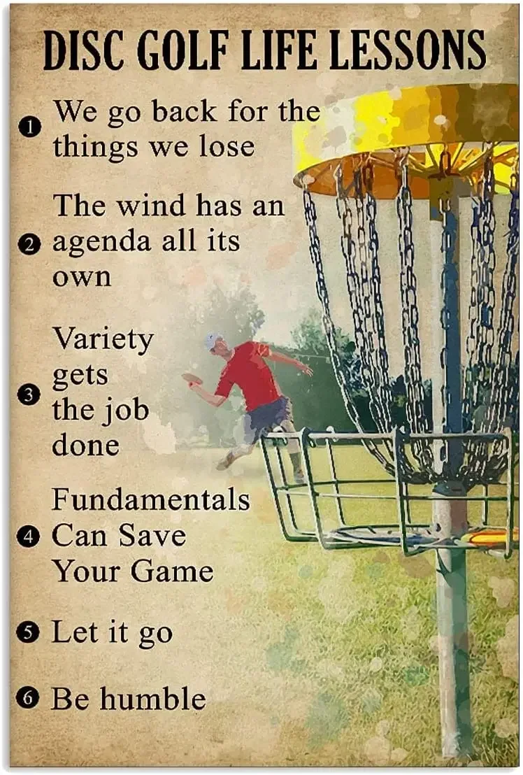 Retro Golf Metal Poster 6 Disc Golf Life Lessons Metal Tin Signs Vintage Plaque Wall Decor Gift For Home Kitchen Office