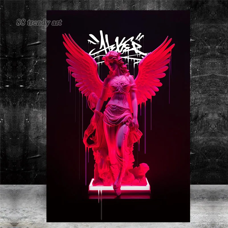 Neon Athenea Goddess Sculpture Graffiti Posters Canvas Painting and Prints Pink Statue Portrait Wall Art Mural for Home Decor