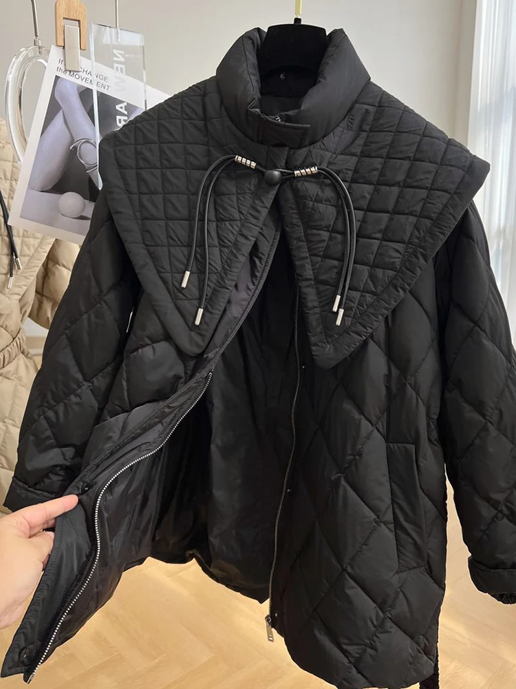 KBAT Inverno Vintage Pequeno Fragrância Jacket Mulheres Parka Quente Oversized Algodão Jaqueta Acoplada Cinto Feminino À Prova de Vento Outerwear