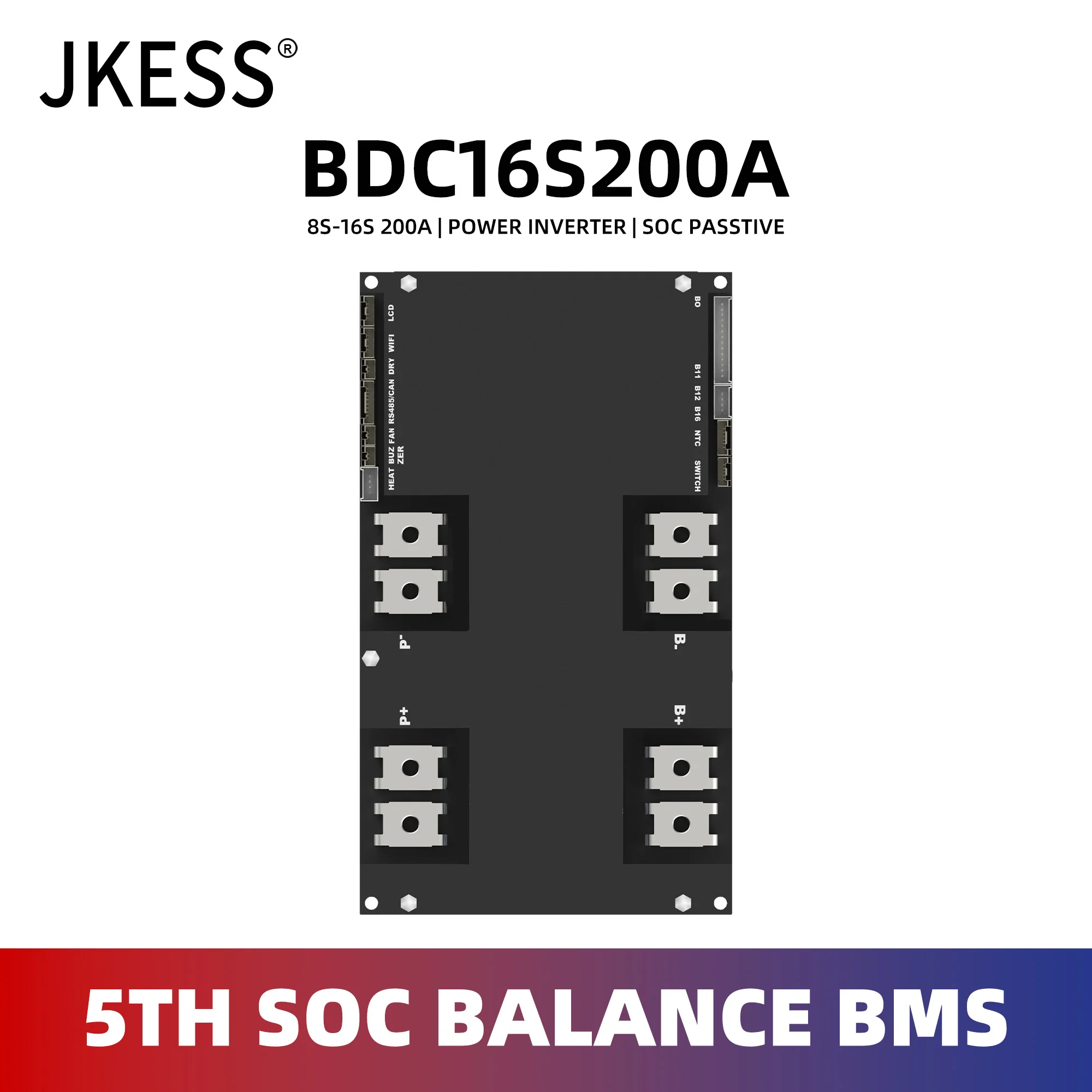 JKESS Inverter BMS Power SOC Balance BMS 200A Lifepo4/Li-ion/LTO 8S-16S 24V 48V Home Energy Storage For Growatt Deye Inverter