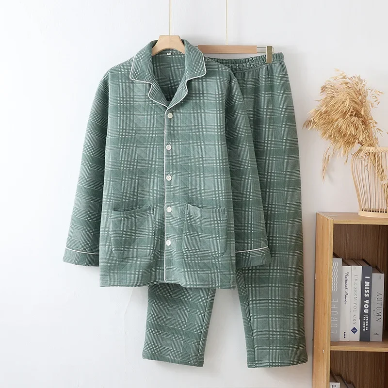 

Хлопковая пижама, мужская трехслойная пижама, осень-зима 2024, новые толстые теплые брюки с длинными рукавами, домашние ночные костюмы