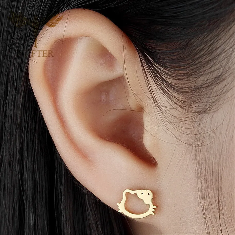 12 Pairs Cute Animal Cat Earrings for Girls Kids Women Stainless Steel Stud Earrings Set Jewelry For Resale Small Party Gifts